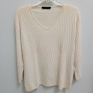 Fabiana Filippi Cream V Neck Cashmere 3/4 Sleeve Sweater Large